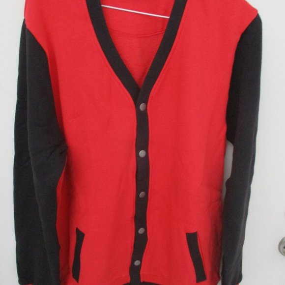 CARDIGAN FLEECE SPORT SWEATER BUTTON UP RED & BLACK SMALL NEW #32 - Picture 1 of 14